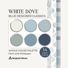 white dove blue designer classics paint and wallpaper swatches with the text below it