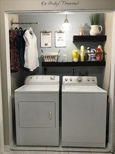 a washer and dryer in a small room