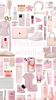 pink christmas wishlist with lots of items in the shape of a woman's body