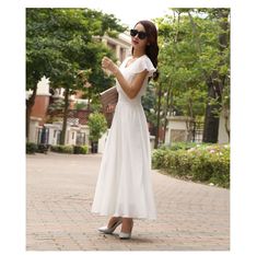 S313_06 White V-neck Chiffon Summer Dress, White Casual Maxi Length Chiffon Dress, White V-neck Chiffon Beach Dress, Casual White V-neck Chiffon Dress, White V-neck Chiffon Dress For Vacation, Casual White Chiffon Dress With Short Sleeves, White Bohemian V-neck Chiffon Dress, White Bohemian Chiffon V-neck Dress, Bohemian Decoration