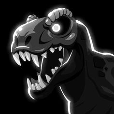 a black and white drawing of a dinosaur with its mouth open, showing teeth that are sharp