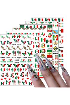 6 Sheets Mexican Flag Nail Art Stickers Decal 3D Self Adhesive Nail Art Decals Mexico Flag Badge Heart Skull Butterfly Nail Design Sticker for Independence Day Nail Art Decoration Supplies Independence Day Nail Art, Flag Nail Art, Butterfly Nail Design, Flag Nails, Heart Skull, Skull Butterfly, Butterfly Nail Designs