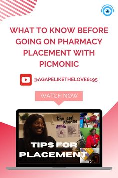 a laptop with the words, what to know before going on pharmacy placement with picmonic