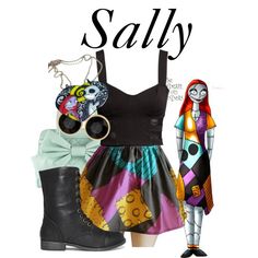 a woman in black top and colorful skirt next to an image of a doll wearing glasses