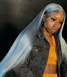 Colored Wigs On Black Women, Ice Blue Wig, Wig Install Hairstyles Color, Lace Front Colored Wigs, Lavender Wigs For Black Women, Exotic Wig Hairstyles, Color Lace Front Wigs Black Women, Colored Wig Hairstyles, Icy Blue Wig