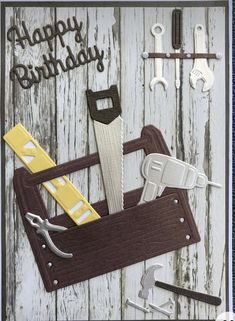 a birthday card with some tools on it