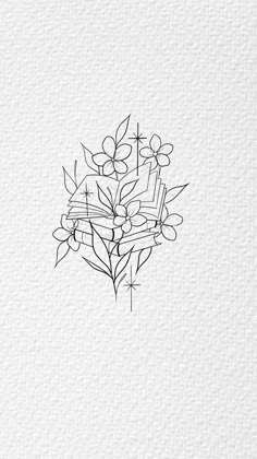 a black and white drawing of some flowers