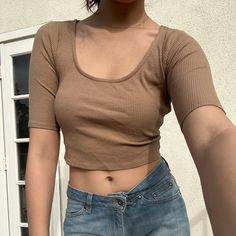 -Brand: H&M -Fitted Brown Ribbed Crop Top -Original Price: $35 -New With Tags #Minimalist #Brown #Croptop #Partytop #Pinterest Light Brown Crop Top Outfit, Brown Ribbed Top Outfit, Brown Fitted Crop Top For Everyday, Fitted Brown Crop Top For Everyday, Fitted Beige Top For Everyday, Fitted Brown Basic Crop Top, Everyday Brown Crop Top, Trendy Everyday Beige Crop Top, Trendy Beige Crop Top For Everyday