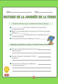 a green and white poster with the words'history de la journe de la terre