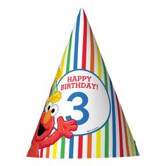 a birthday hat with the number three on it's front and elmo in the middle