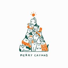 a christmas tree with cats and dogs on it's bottom, surrounded by the words merry catmas