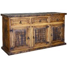 an old wooden cabinet with doors and drawers