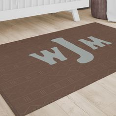 Highland Cow Boy Monogrammed Nursery Rug - gender_boy, Highland Cow Boy, text Boy Monogram, Nursery Monogram, Rustic Nursery, Dream Nurseries, Baby Boy Nursery