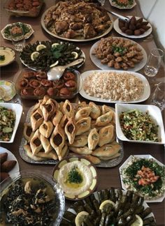 a long table filled with lots of food