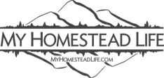 the logo for my homestead life with mountains in the background and text that reads,'my homestead life '