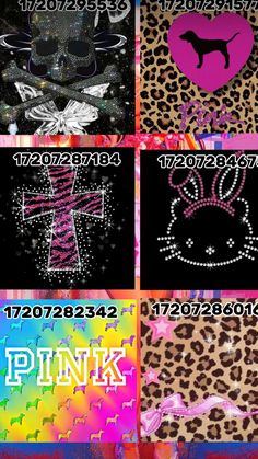 several different pictures with the words pink and leopard print on them, all in different colors