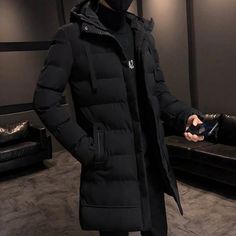 Winter Hooded Padded Thick Long Mens Jacket Coat Outwear Outfit, Mens Overcoat