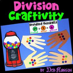 the cover of division craftivity showing hands and gumballs