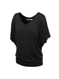 Escape ordinary fashion with this Women's Solid Short Sleeve V Neck Dolman Top. Featuring a loose fit, lightweight soft fabric with stretch for comfort and double stitching on sleeves, neckline and bottom hem, you'll look fresh and keep that cool, laid-back feel. Available in a variety of solid colors - why not try something truly unique today? Go ahead, show off that V-neck!
95% Rayon, 5% SpandexMachine wash cold Women's Solid Short Sleeve V Neck Dolman Top Black         Women Clothing, size fe Casual Slouchy V-neck Tops, Comfortable Solid Color Tops For Summer, Casual Slouchy Top For Summer, Comfortable Summer Tops, Casual Slouchy Batwing Sleeve Tops, Slouchy Top For Spring, Comfortable Solid Color Versatile Tops, Casual Solid Slouchy Tops, Casual Slouchy Solid Tops