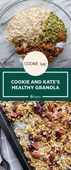 cookies and kale's healthy granola recipe on a plate with spoons