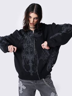 Indulge in alt fashion with our Black Oversized Zip Hoodie featuring a unique abstract print. Embrace the grunge acubi aesthetic with Minga London. Shop now! Embroidered Zip Up Hoodie, Acubi Hoodie, Grunge Zip Up Hoodie, Alt Hoodie, Grunge Hoodies, Alternative Hoodie, Grunge Acubi, Acubi Aesthetic, Grunge Hoodie