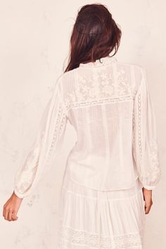 Ronda Cotton Top Let Down, Fancy Blouses, Collared Shirt, Antique White, Cotton Top, Lace Blouse, Cotton Tops, Summer Wardrobe, Lace Detail