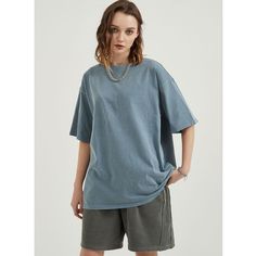 A-142-33 Blue Baggy Cotton Top, Oversized Solid Color Casual T-shirt, Cheap Acid Wash Oversized T-shirt, Oversized Distressed Cotton T-shirt, Acid Wash Oversized Short Sleeve T-shirt, Oversized Faded Washed T-shirt, Retro Oversized Acid Wash T-shirt, Oversized Tee, Light Grey