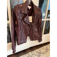 Add A Pop Of Color To Your Fall Jacket Rotation! Fall Burgundy Leather Jacket With Zipper Closure, Burgundy Leather Jacket With Zipper For Fall, Fall Burgundy Biker Jacket With Zipper Closure, Burgundy Biker Jacket With Zipper For Fall, Casual Burgundy Leather Jacket With Long Sleeves, Casual Burgundy Leather Jacket For Fall, Fitted Burgundy Biker Jacket For Fall, Winter Burgundy Biker Jacket, Spring Burgundy Biker Jacket