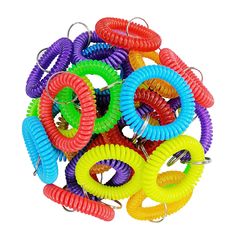 a bunch of different colored rings on top of each other in the shape of a ball