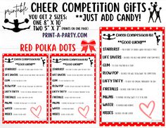 the red polka dots cheer competition gift list