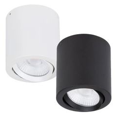 two black and white recessed lights on a white background, one is dimmed