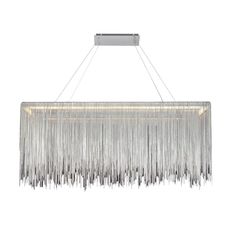 a large rectangular chandelier with fringes hanging from it's ceiling fixture