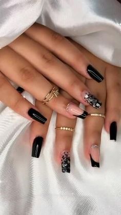 Short Stelito Nails, Black Acrylic Nails, Acrylic Nails Coffin Pink, Short Acrylic Nails Designs, Nail Art Summer, Long Acrylic Nails, Cute Acrylic Nails