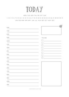 One Page Day Planner Sheet - Black And White With Time Slots, TO DO list, and notes section Todays Date, Printable Day Planner, Daily Schedule Printable, Day Planner Template, Daily Planner Hourly, Daily Planner Printables Free, Free Daily Planner, Work Planner Organization, Bullet Journal Ideas Templates