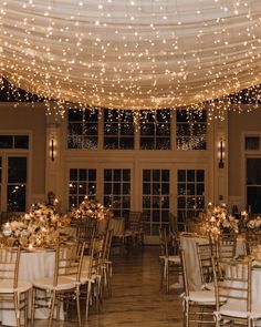 a room filled with lots of tables covered in lights