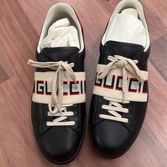 I Got This For My Husband From Farfetch But He Thinks It Is Too Flashy For Him. It Been In Closet For Over 3 Years. Never Worn, I Throw Away The Box But Still Have Dust Bag. Gucci Black Sneakers With Laces, Black Gucci Sneakers With Laces, Gucci Leather Sneakers With Laces, Gucci Black Lace-up Sneakers, Black Gucci Lace-up Sneakers, Gucci Black Leather Sneakers, Designer Black Gucci Sneakers, Gucci Shoes, New Man