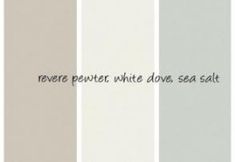 four different shades of gray and white with the words never power, white dove, sea salt