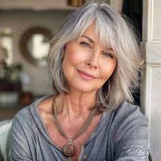 magnific rfKgdSbp41UHjOSfwLqY Gray Bob with Wispy Bangs Bangs With Gray Hair, Medium Length Grey Hair With Bangs, Grey Hair Lob, Silver Hair With Bangs, Anthea Turner Hairstyles, Bob With Wispy Bangs, Anthea Turner, Mum Hair, 60 And Fabulous