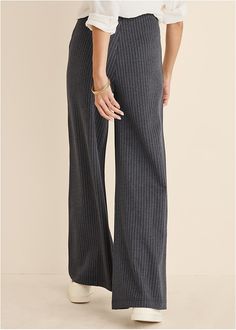 When you need to look put together in a pinch, reach for these pinstripe wide-leg pants. Done in our Ponte Perfect fabric, they're the perfect balance of polish and comfort. The structured knit looks refined, but feels relaxed thanks to low-key stretch that’s made to flatter. With a high rise fit and sleek silhouette, they create a streamlined shape—what's not to love? * Sizes: XS (2), S (4-6), M (8-10), L (12-14), XL (16) * 31" inseam * Fabric has stretch * No closure * High rise waist * Ponte Perfect (Rayon/poly/spandex. Imported) Fall Pinstripe Wide Leg Bottoms, Pinstripe Wide-leg Bottoms With Relaxed Fit, Pinstripe Wide Leg Bottoms With Relaxed Fit, Ribbed Wide-leg Workwear Pants, Ribbed Wide-leg Pants For Work, Elegant Ribbed Wide-leg Pants, Ribbed Relaxed Fit Bottoms For Workwear, High-waisted Ribbed Pants For Work, Ribbed High-waisted Pants For Work