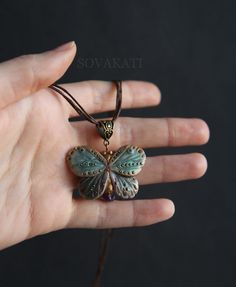 Personalized Bohemian Jewelry, Vintage Handmade Butterfly Necklace, Handmade Adjustable Butterfly Necklace, Hand Painted Butterfly Jewelry Gift, Hand Painted Butterfly Jewelry For Gift, Bohemian Butterfly Jewelry, Unique Handmade Butterfly Necklace, Unique Hand Painted Butterfly Jewelry, Bohemian Butterfly Nickel-free Jewelry