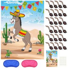 a donkey wearing a sombrero running through the desert