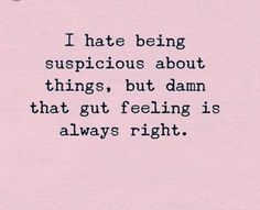 a quote on being suspicious about things, but damn that gut feeling is always right