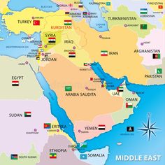 the middle east map with flags