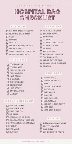 a pink hospital bag checklist with the words,'medical bags for mom '