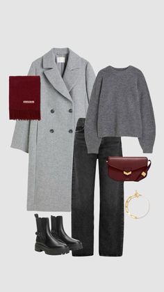 Christmas Shopping Outfit, Grey Coat Outfit, Casual Work Outfits Women, Classy Winter Outfits, Grey Outfit, Stylish Work Outfits