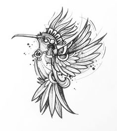 a drawing of a bird with feathers on it's head