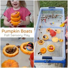 pumpkin boats and fall sensory play for toddlers