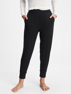 Pure Body PJ Pants | Gap Factory Comfortable Yoga Pants With Pockets For Loungewear, Loungewear Yoga Pants With Pockets, Cotton Sweatpants With Pockets For Sleep, Long Yoga Pants With Pockets For Loungewear, Yoga Pants With Pockets For Loungewear, Black Cotton Bottoms For Relaxation, Loosely Fitted Yoga Pants With Pockets For Loungewear, Comfortable Sweatpants With Pockets For Relaxation, Relaxation Yoga Pants With Pockets