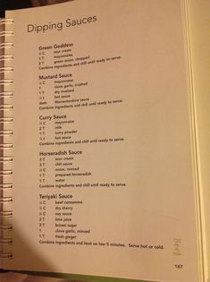 a recipe book with instructions for dipping sauces