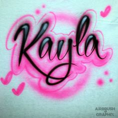 the word kalya written in black and pink ink on a white t - shirt